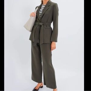 Tuckernuck tie waist blazer and pants set olive shea green
